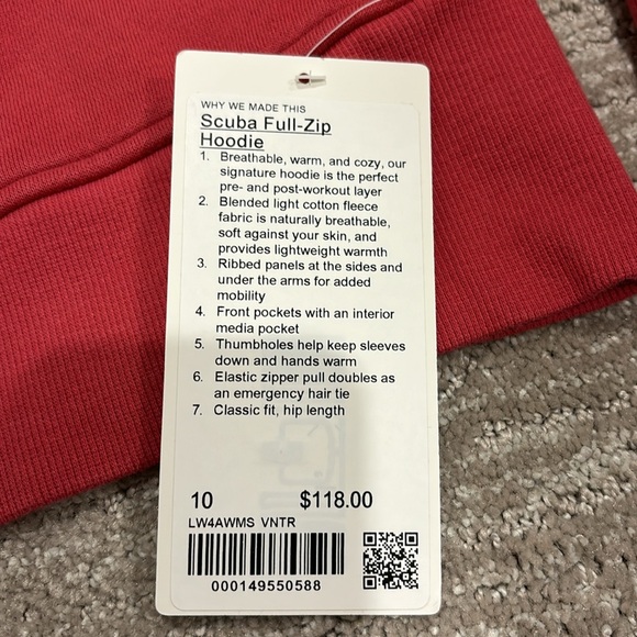 NWT Lululemon scuba full zip hoodie. Size 10. Vintage Rose - Picture 2 of 3